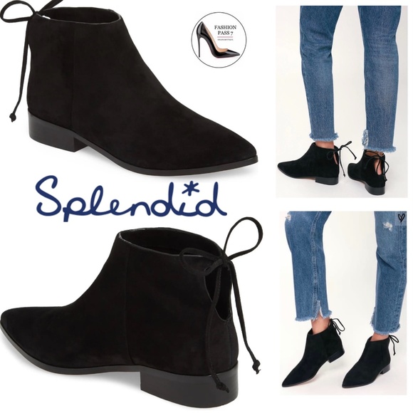 Splendid Shoes - SPLENDID Niva Pointed Toe Fashion Booties Black Suede Leather Flat Ankle Boots 8